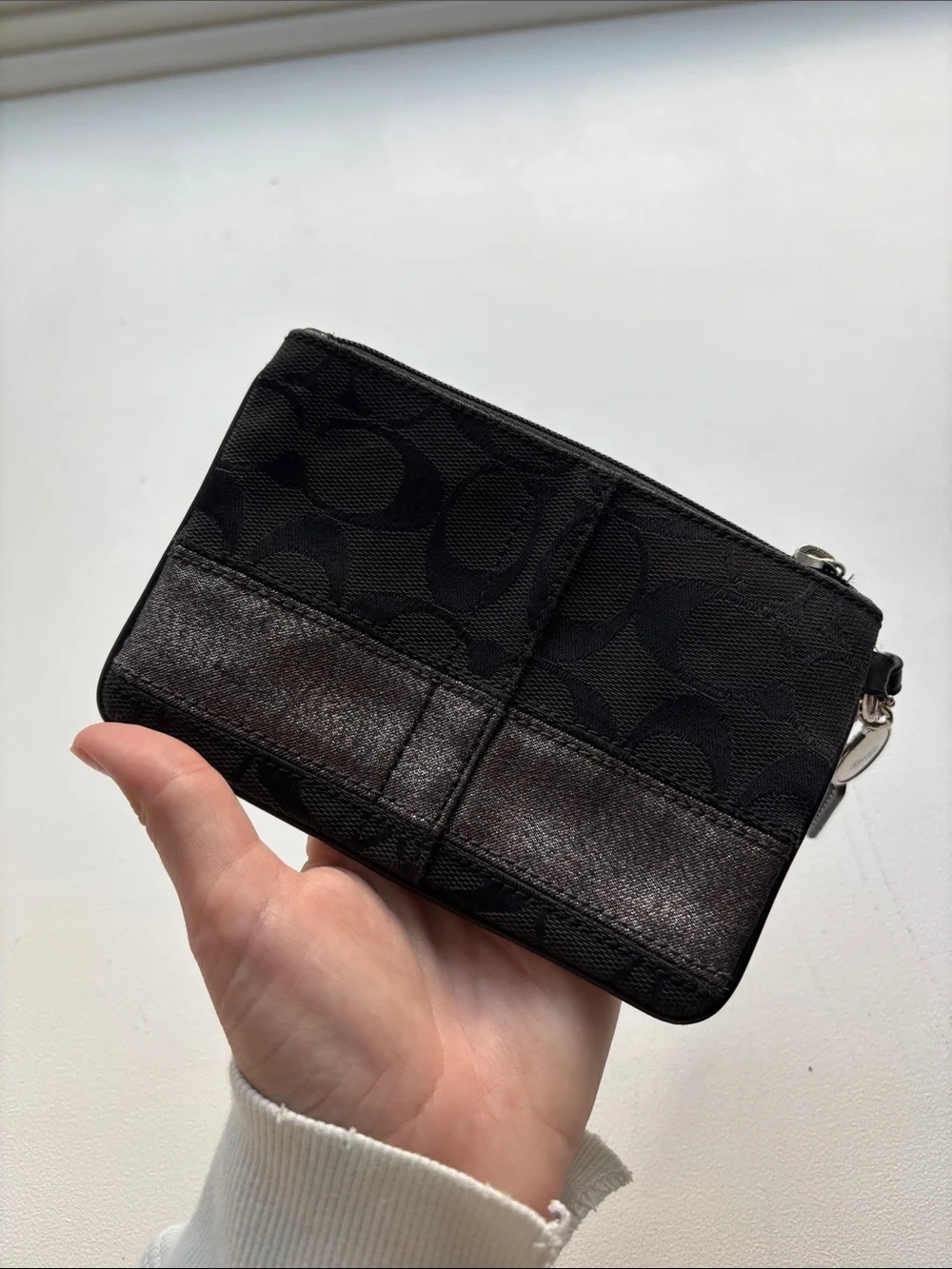 Coach Black Signature Legacy Stripe Wristlet